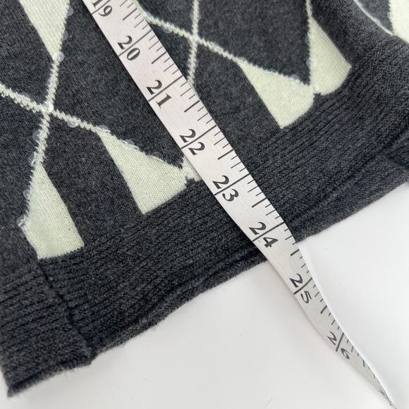 Lisa Todd Cotton Cashmere Blend Sweater Womens Medium Gray Cream Argyle Sequins - Picture 8 of 8